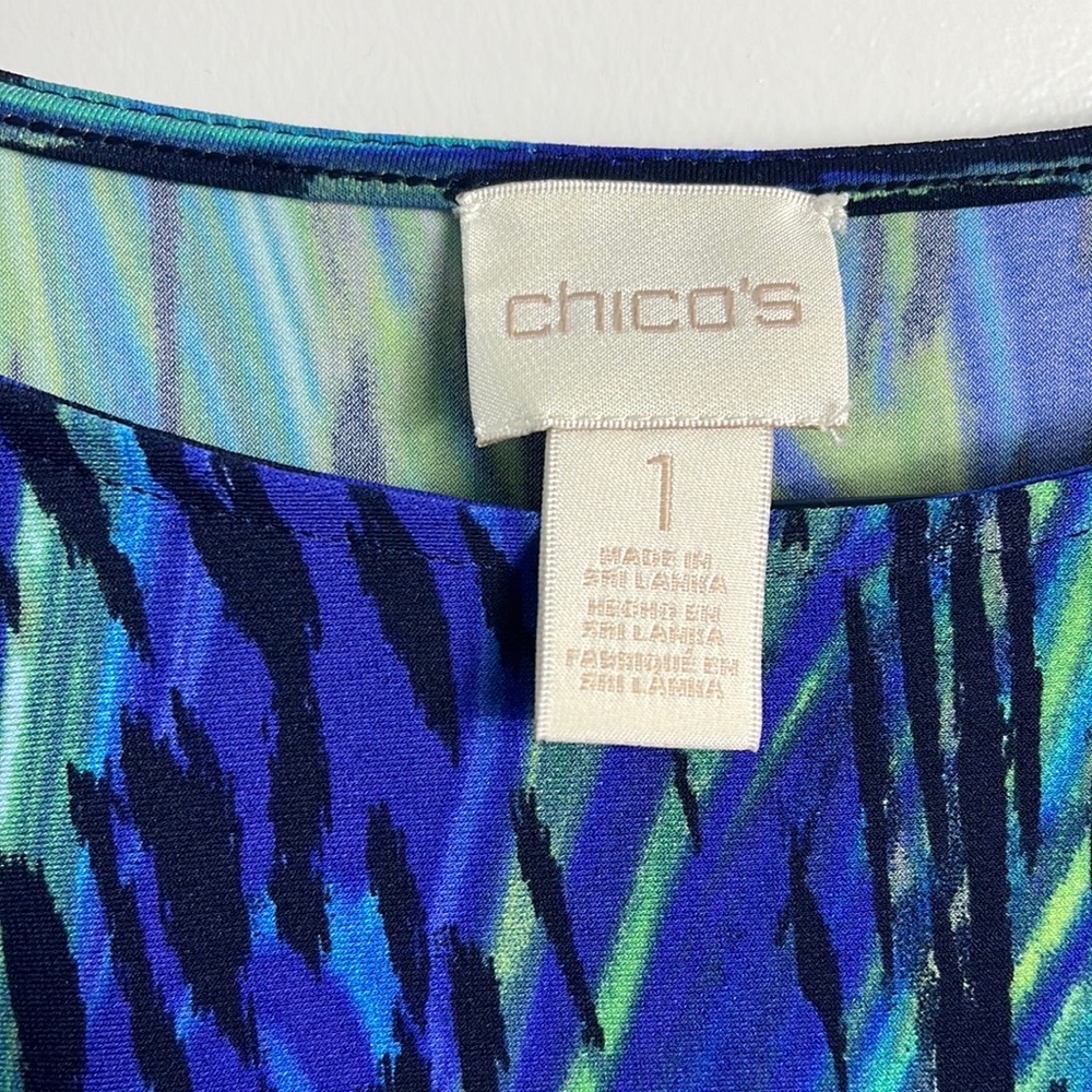 Chico’s Blue Green Watercolor Patterned Sleeveless Dress Size 1 (8) - Picture 5 of 9